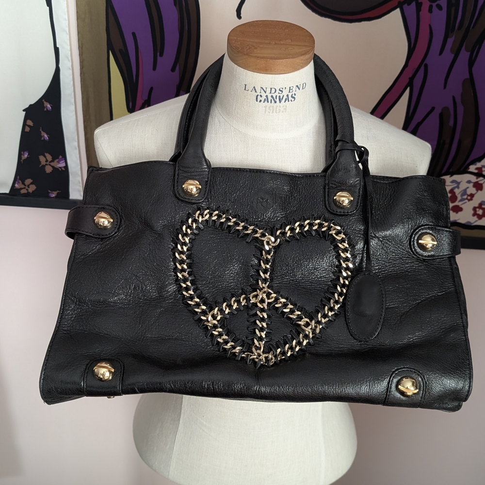 Black Leather Handbag with Gold Accents
